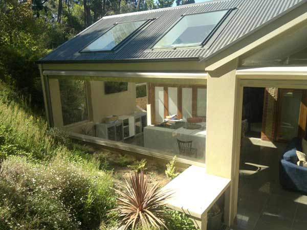Home addition with a skillion roof, twin skylights and a covered alfresco area